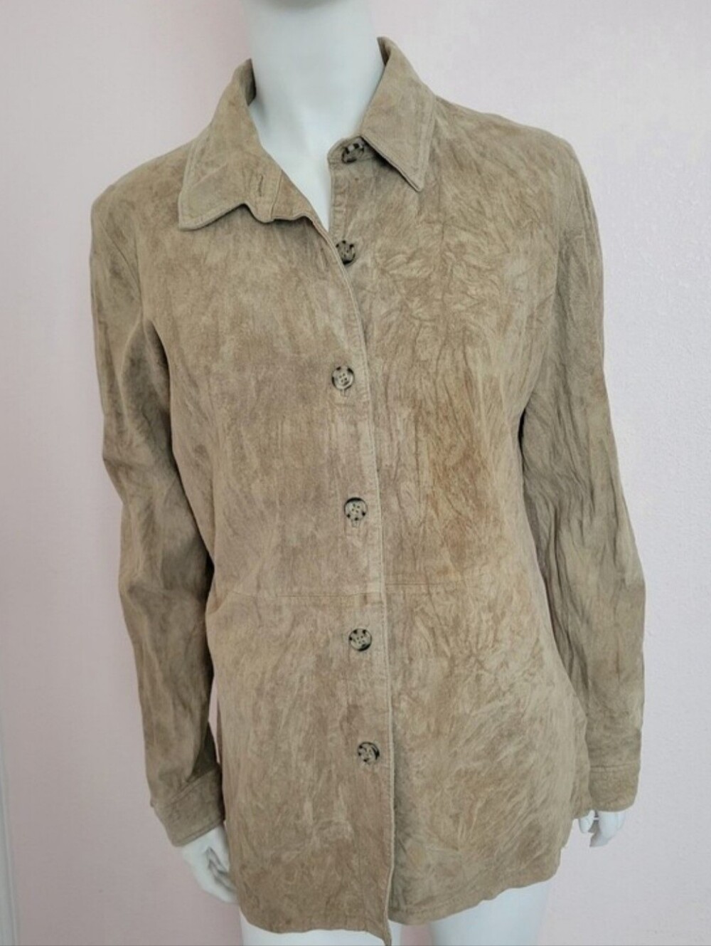 Brandon Thomas Tan Suede Leather Jacket Coat Button Up Shacket Women’s Size M - Picture 9 of 9